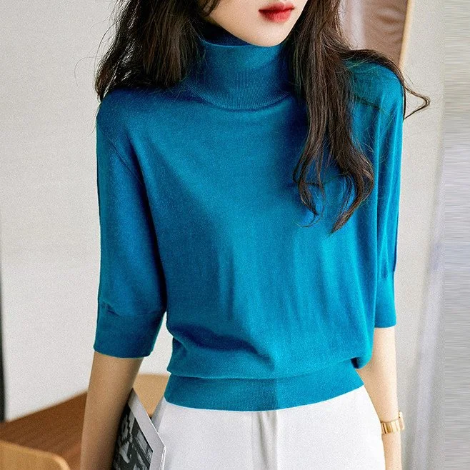 Plain Casual Tencel Half Sleeve Sweater